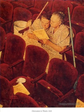  théâtre - charwoman dans le théâtre 1946 Norman Rockwell